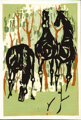 Horses Against green background