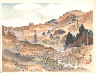 Le mont Fuji vu depuis la rivière Sakawa.