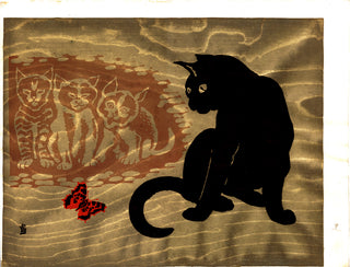 Chat noir et papillon