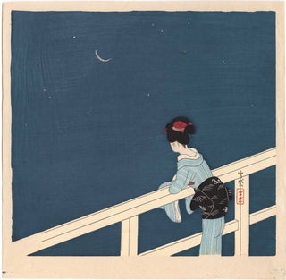 Girl watching the stars and waning moon