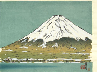 De berg Fuji aan de overkant van het meer.