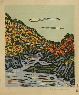 Paisaje fluvial con pescadores