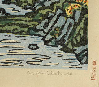 Paisaje fluvial con pescadores