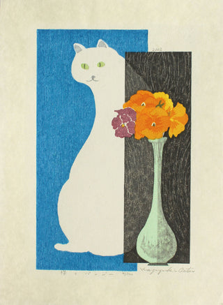 Cat and pansies