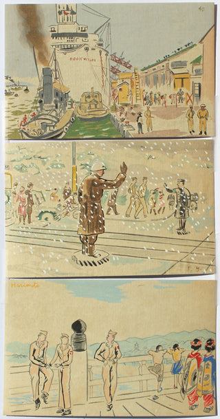 Three Woodblock-printed postcards