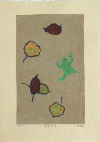 Gefallene Blätter und Frosch