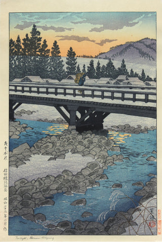 Schemering bij Honami Hotspring, Shinshu