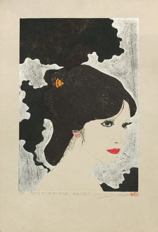 Girls Head on silver background