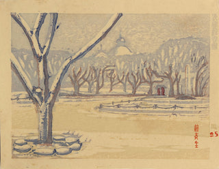 Tokyo National Museum in spring snow