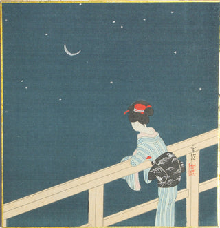 Girl watching the stars and waning moon