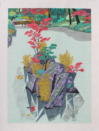 Pond in autumn, moss garden