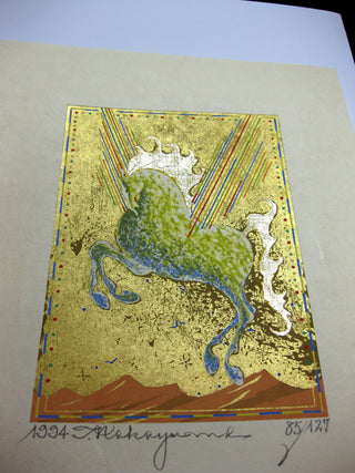Cheval vert et bleu