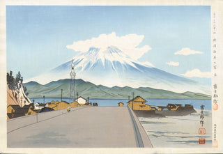De berg Fuji gezien vanaf Okitsu Beach.